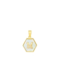 18k gold hexagon necklace with white shell inlay featuring a stylish letter M pendant - Letter M