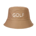 Khaki cotton bucket hat with white GOLF embroidery for sun protection and casual sports - Khaki