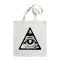 White canvas tote bag featuring a black Evil Eye graphic print in Harajuku style - E219-Classic All-seeing Eye