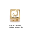 Macro detail of 8mm gold letter J charm with micro-pave cubic zirconia and dimensions - Letter J