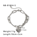 Dettagli del bracciale con ciondolo a cuore argento con dimensioni e trama della catena - Argento(NB-B1024-S)
