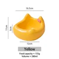 Cute yellow cat-shaped ceramic pet bowl with a pink bow and tilted neck design - Cat Ceramic Bowl / Yellow