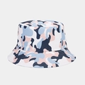 Detail of multi-color camouflage pattern bucket hat with precise stitching and fabric texture - Blue Pink Navy Geometric Camouflage (Color 5)