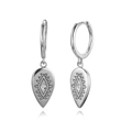 S925 silver Evil Eye drop hoop earrings with diamond accents and geometric totem engraving - 12-Silver Geometric Teardrop / Silver