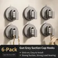 Set of 6 gunmetal grey vacuum suction cup hooks made of space aluminum and ABS - Set of 6 / Cream White