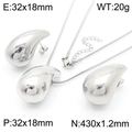 Polished silver stainless steel water drop jewelry set with necklace and earrings - Silver Style (KS216997-KFC)