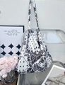 Classic black and white paisley print canvas tote bag with Miss label on side - Black and White Paisley(44#)