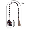 Halloween wooden bead garland with black haunted house charm and checkered tassel - Ghost Style