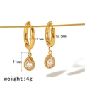 Gold stainless steel hoop earrings with cat eye stone teardrop pendant, 11mm drop size - Water Drop Crystal Hoop Earrings (TE6682)