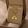 Golden rainbow necklace and earring jewelry set displayed in a premium gift box - Rainbow (TZ-402)