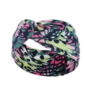 Detailed view of colorful butterfly print fabric on soft elastic yoga headband - Pink Blue Butterfly Pattern (34)