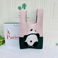 Pink and green knitted tote bag with a panda pattern for daily fashion use - Naughty Bear Back Pink & Green