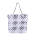 Canvas tote bag with nautical anchor and lifebuoy print featuring thick rope handles - Nautical Anchor Beige