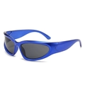 Futuristic Y2K sunglasses in metallic bright blue frame with dark gray sport lenses - Blue Frame Gray Lens