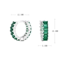 Detailed dimensions of silver hoop earrings featuring emerald green cubic zirconia stones - Silver/Green Zirconia