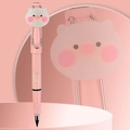Pink inkless eternal pencil with a cute cartoon pig cap and ergonomic design for students - Small Rod HB / Pink Pig