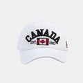 Detalle del bordado 3D de la bandera de Canadá en una gorra de algodón blanco - Blanco
