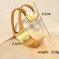 Polished minimalist open gold-plated stainless steel wide cuff bracelet for women - Gold Double Line Hollow Style (SS-YS076)