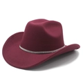 Classic wine red wide brim western cowboy hat with sparkling silver rhinestone band - M (56-58cm) / Burgundy