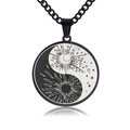 Vintage Edelstahl Yin Yang Anhänger Halskette mit gravierten Sonnen und Mond Motiven - Schwarz