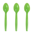 Three bright green disposable plastic party spoons for dinosaur themed kids birthday events - 10 Green Spoons