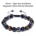 Adjustable 10mm tiger eye and black magnetic stone woven beaded energy bracelet - Braided Adjustable Style / 10mm