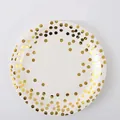 White party plates with gold foil polka dots, 9 inch disposable tableware, 25 count - Large Paper Plates