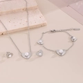 Silver heart and pearl jewelry set including necklace, bracelet, and stud earrings - 3-Piece Set (Necklace + Bracelet + Earrings) / Steel (KS201276-KLX)