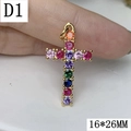 Ciondolo a croce placcato oro 18k con zirconi colorati, dimensioni di 16x26mm - D1-Mini Croce Colorata (16*26MM)
