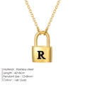 14K gold plated stainless steel necklace with R initial heart lock pendant charm - Letter R Style