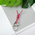 Portachiavi con corda intrecciata rosa rossa e fibbia a triangolo in argento - Rosa Rosso + Fibbia Rotonda + Anello a Molla Triangolare