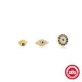 S925 sterling silver evil eye stud earring set with blue and white zircons - Evil Eye Series / Gold #3