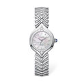 Silver-tone women's watch with mother-of-pearl dial and fishbone wave metal strap - Silver