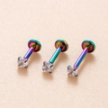 Regenboog labret piercing van roestvrij staal met kristallen zirkoon voor kraakbeen - 6mm staaflengte / Meerkleurig