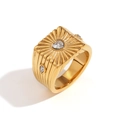 18K gold plated square ring with sunburst texture, heart and teardrop gemstones - US 6 / Gold White
