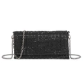 Elegante schwarze Abendtasche mit funkelnden Perlen und dünnem silbernem Kettenriemen - Schwarz