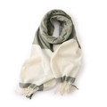 Green and beige plaid scarf with tassels in a minimalist Korean style soft pashmina - Green