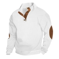 Jersey de punto blanco para hombre con parches marrones y detalles de cuello alto con botones - S / Blanco