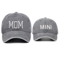 Matching MAMA MINI embroidered baseball caps for mother and child in washed dark grey - Grey (Set)