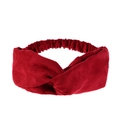 Close-up of deep red suede knotted headband with elastic band and soft texture - Red