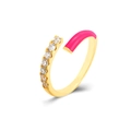 Anello aperto dorato con cristalli pavé e finitura in smalto rosa neon vibrante - Rosa Rosso
