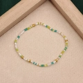 Handmade bead bracelet with white, lemon green, teal and gold beads on beige fabric - Style 34-White Green Teal Gold Mixed