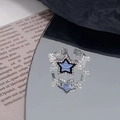 Silver fashion ring featuring a blue star smiley face and pearl accents on a mirror - Lucky Star