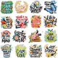 Set of 16 inspirational embroidered patches with floral and rainbow designs for ironing on - Set of 16 - Set B
