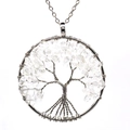 Macro shot of silver wire handmade tree of life pendant with white quartz stones - Clear Quartz