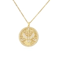 Collana con pendente aquila dorata con cristalli scintillanti e croce su catena - Oro-Tondo Colomba della Pace Croce (Lato Singolo)