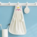 White pig-shaped hanging hand towel made of soft coral fleece with crown embroidery - Pig White