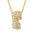 Gold plated necklace featuring letter F pendant with pavé set white zircon stones - Letter F