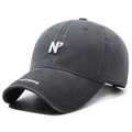 Vintage dark grey washed cotton baseball cap featuring white 3D N° and NOTHING embroidery - Gray