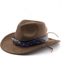 Cappello da cowboy in pelle scamosciata marrone con fascia a fiamme e fibbia ad aquila - M (56-58cm) / caffè
